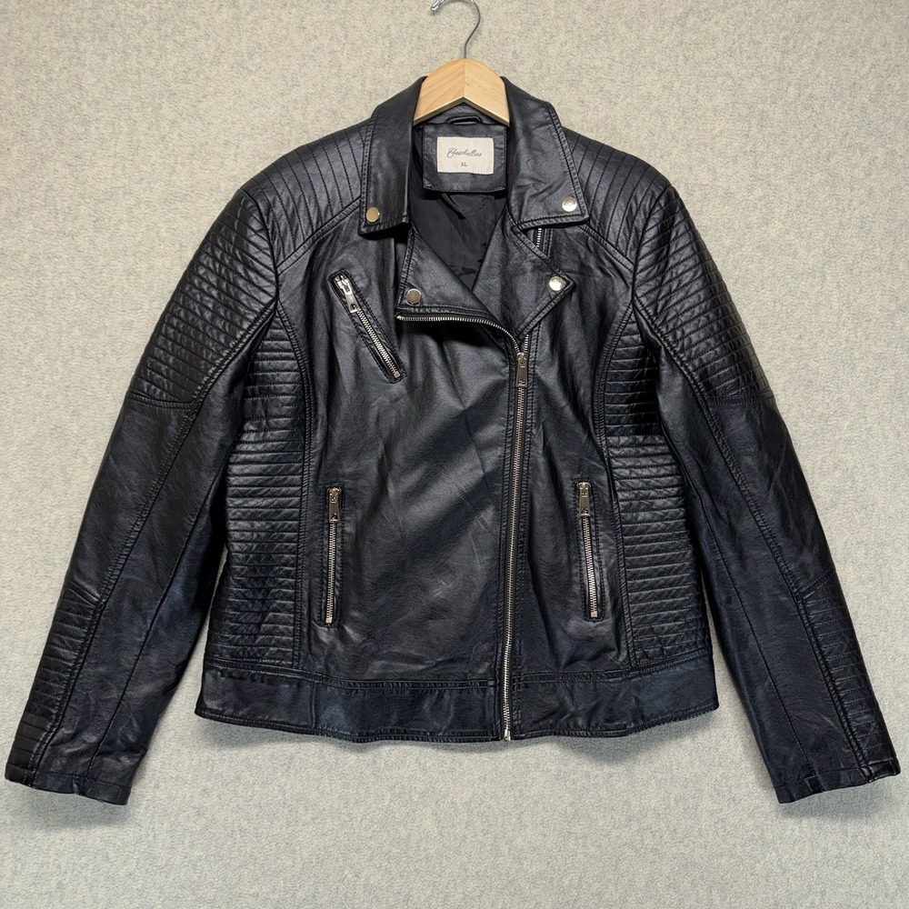 Geschallino‎ Faux Leather Moto Jacket Black Quilted Biker Women's XL